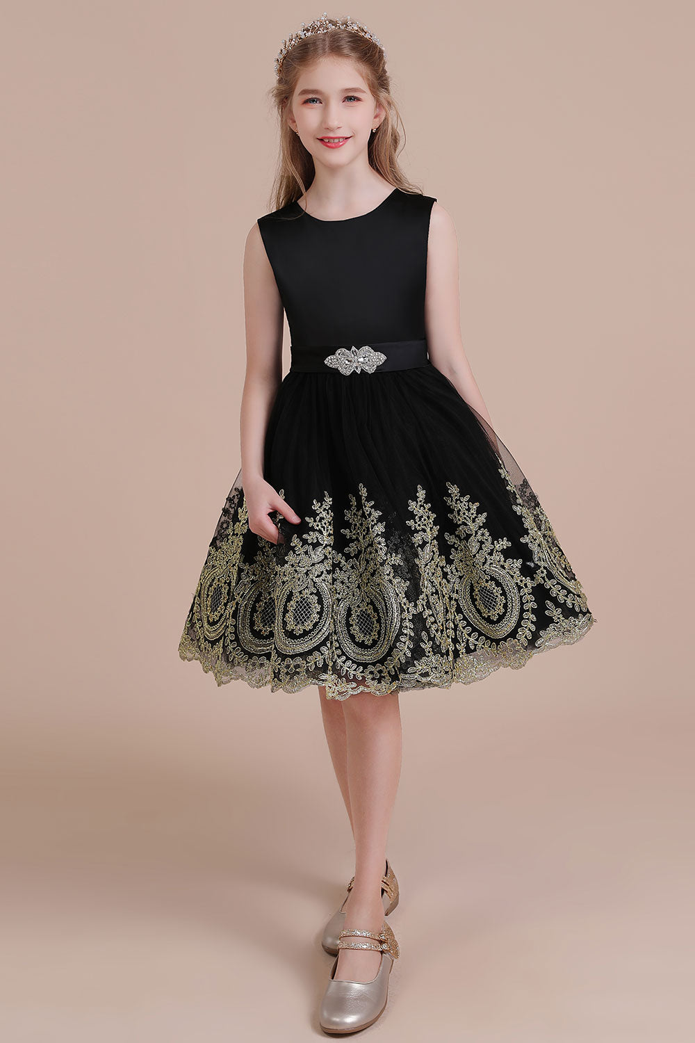 A-Line Appliques Satin Tulle Flower Girl Dress - Fashionpara