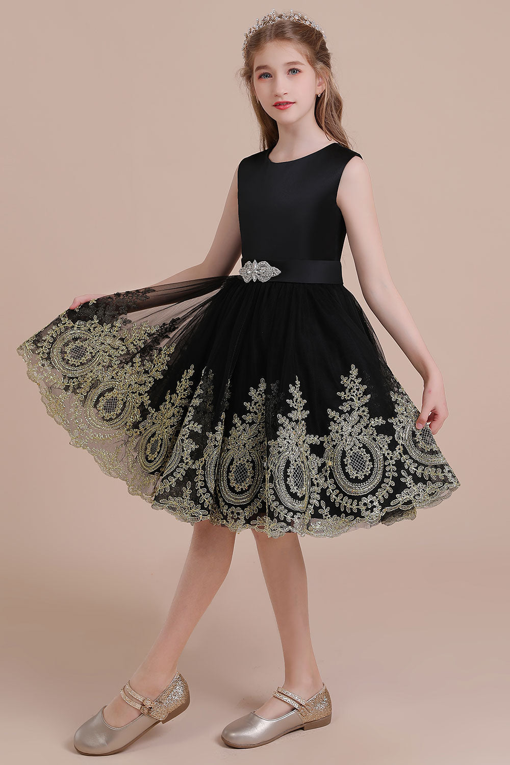 A-Line Appliques Satin Tulle Flower Girl Dress - Fashionpara