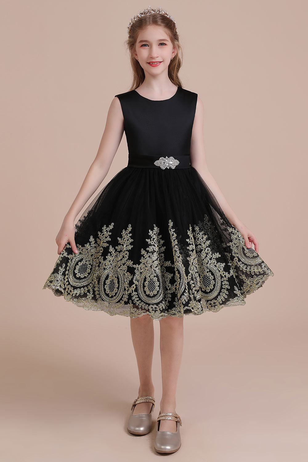 A-Line Appliques Satin Tulle Flower Girl Dress - Fashionpara