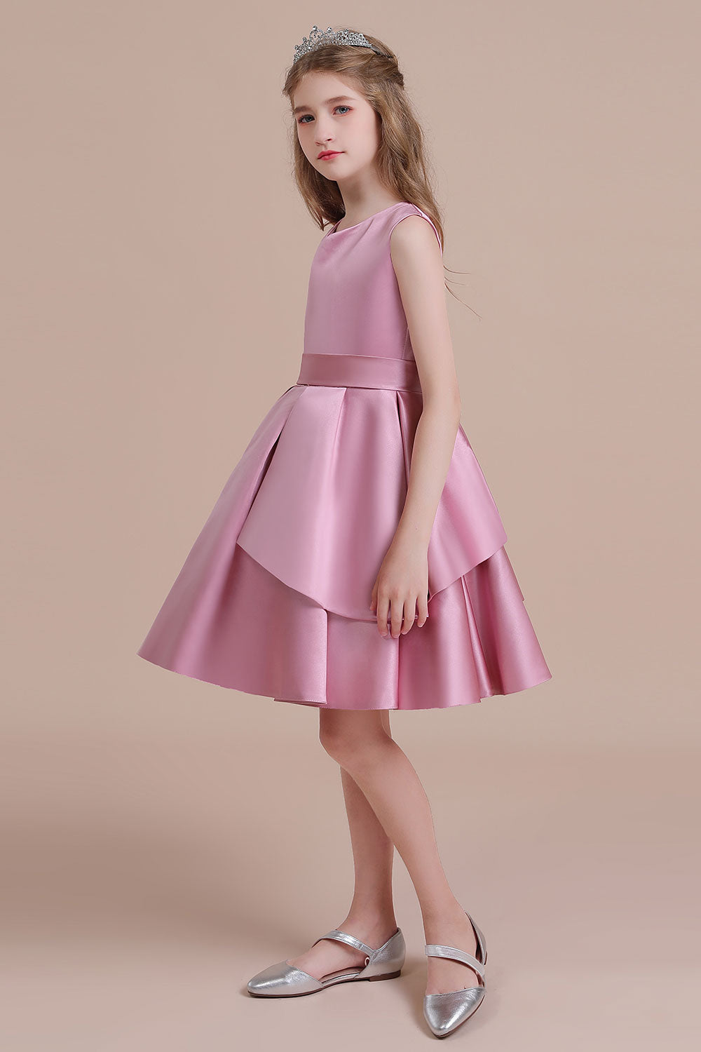 A-Line Best Satin Knee Length Flower Girl Dress