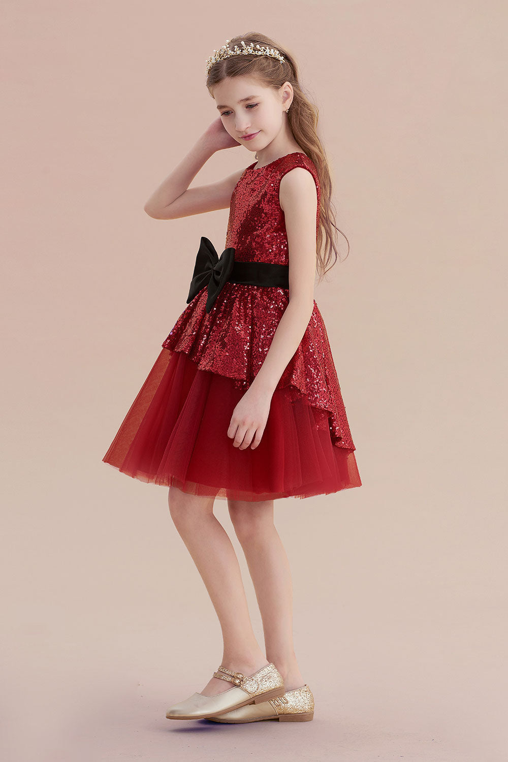 A-Line Bows Sequins Tulle Flower Girl Dress On Sale - Fashionpara