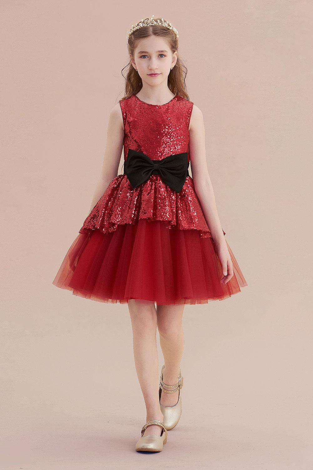 A-Line Bows Sequins Tulle Flower Girl Dress On Sale - Fashionpara