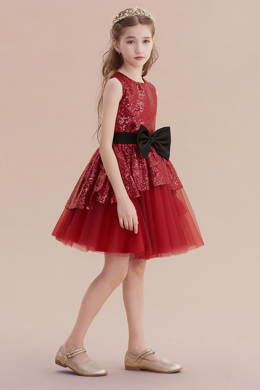 A-Line Bows Sequins Tulle Flower Girl Dress On Sale - Fashionpara