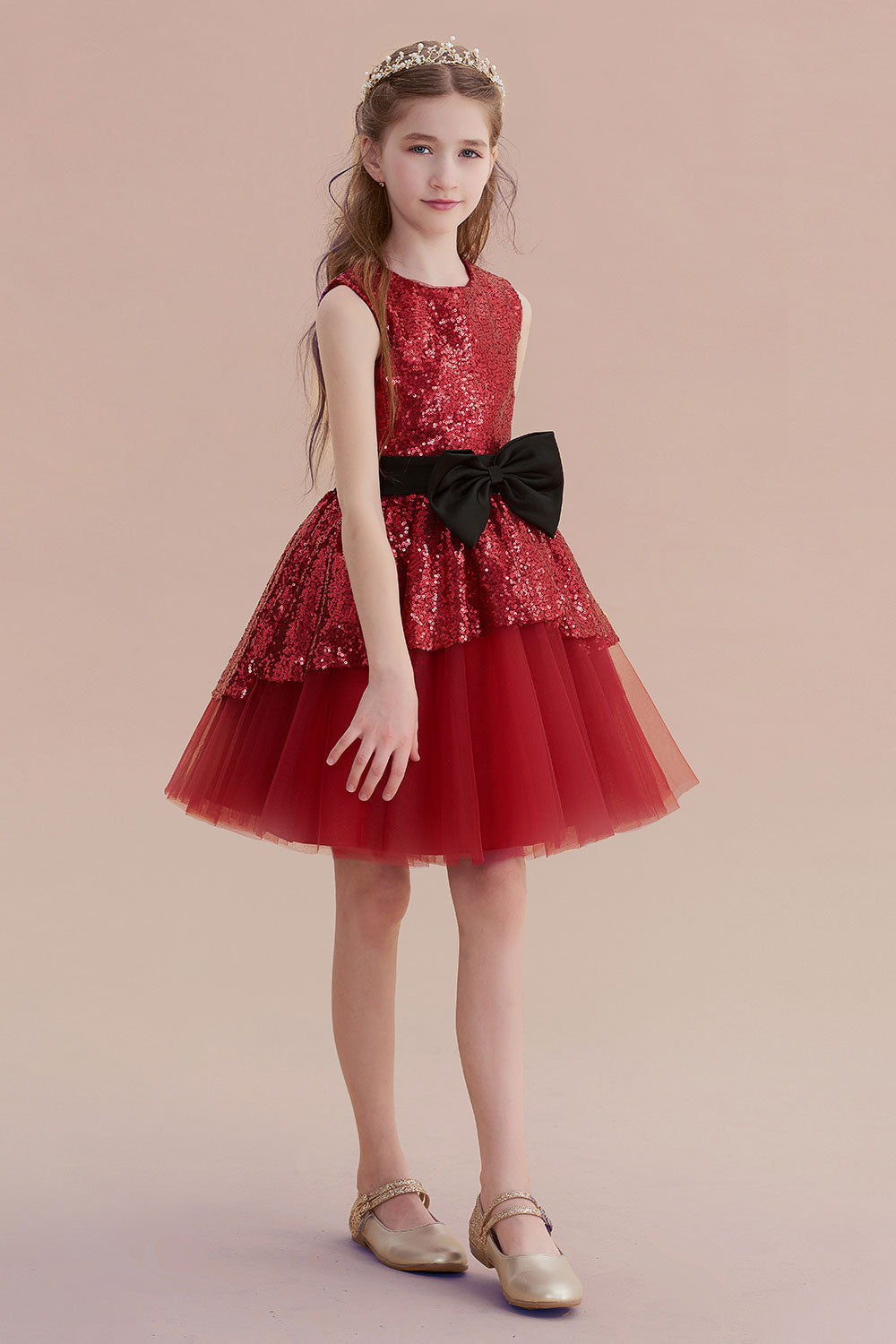 A-Line Bows Sequins Tulle Flower Girl Dress On Sale - Fashionpara