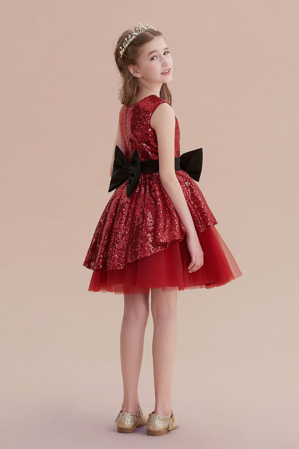 A-Line Bows Sequins Tulle Flower Girl Dress On Sale - Fashionpara