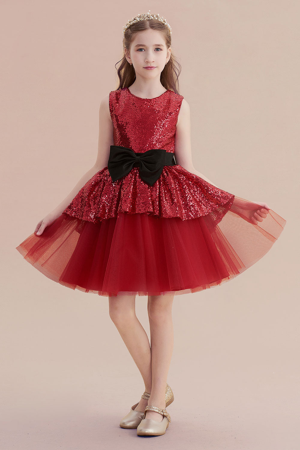 A-Line Bows Sequins Tulle Flower Girl Dress On Sale - Fashionpara