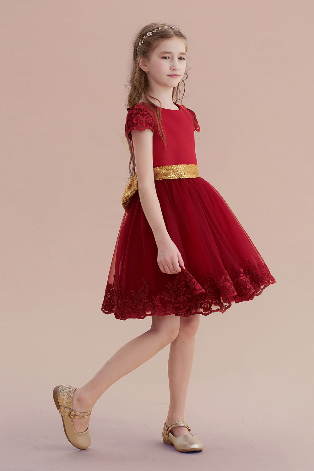 A-Line Cap Sleeve Bow Knee Length Flower Girl Dress - Fashionpara