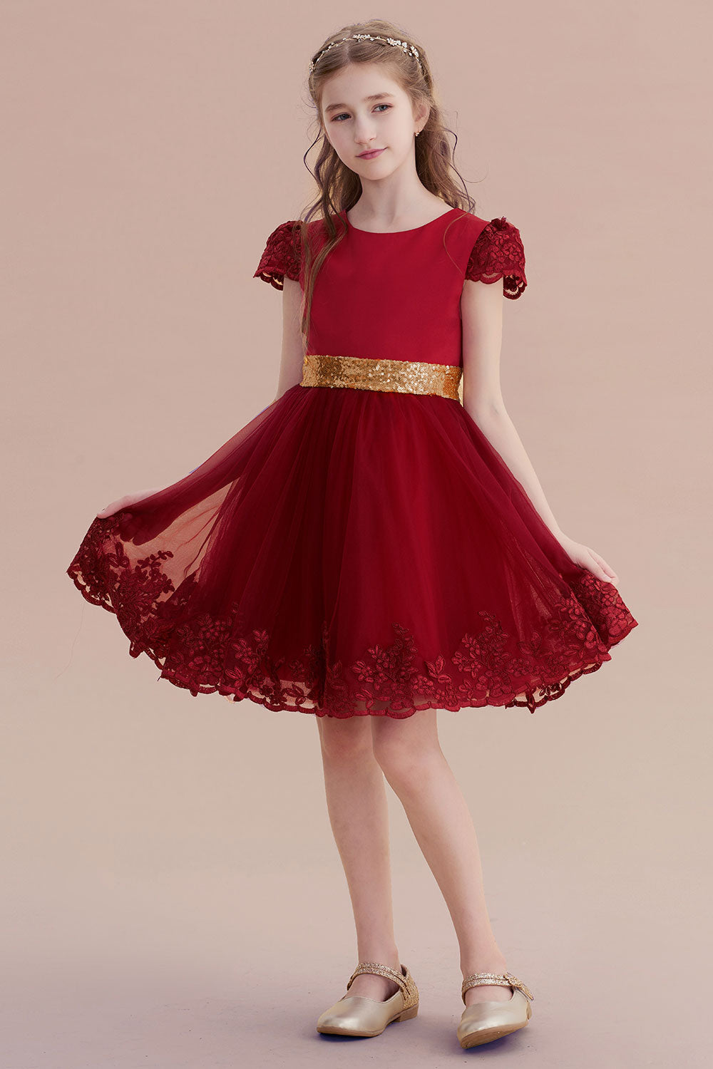 A-Line Cap Sleeve Bow Knee Length Flower Girl Dress - Fashionpara