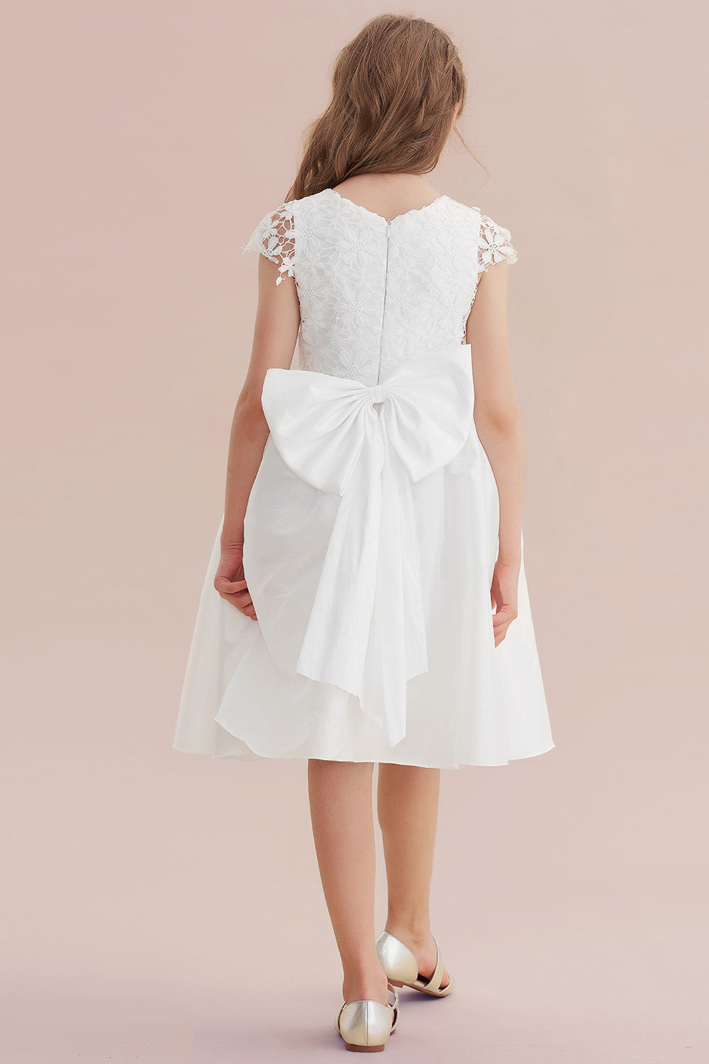 A-Line Cap Sleeve Lace Bow Flower Girl Dress On Sale - Fashionpara