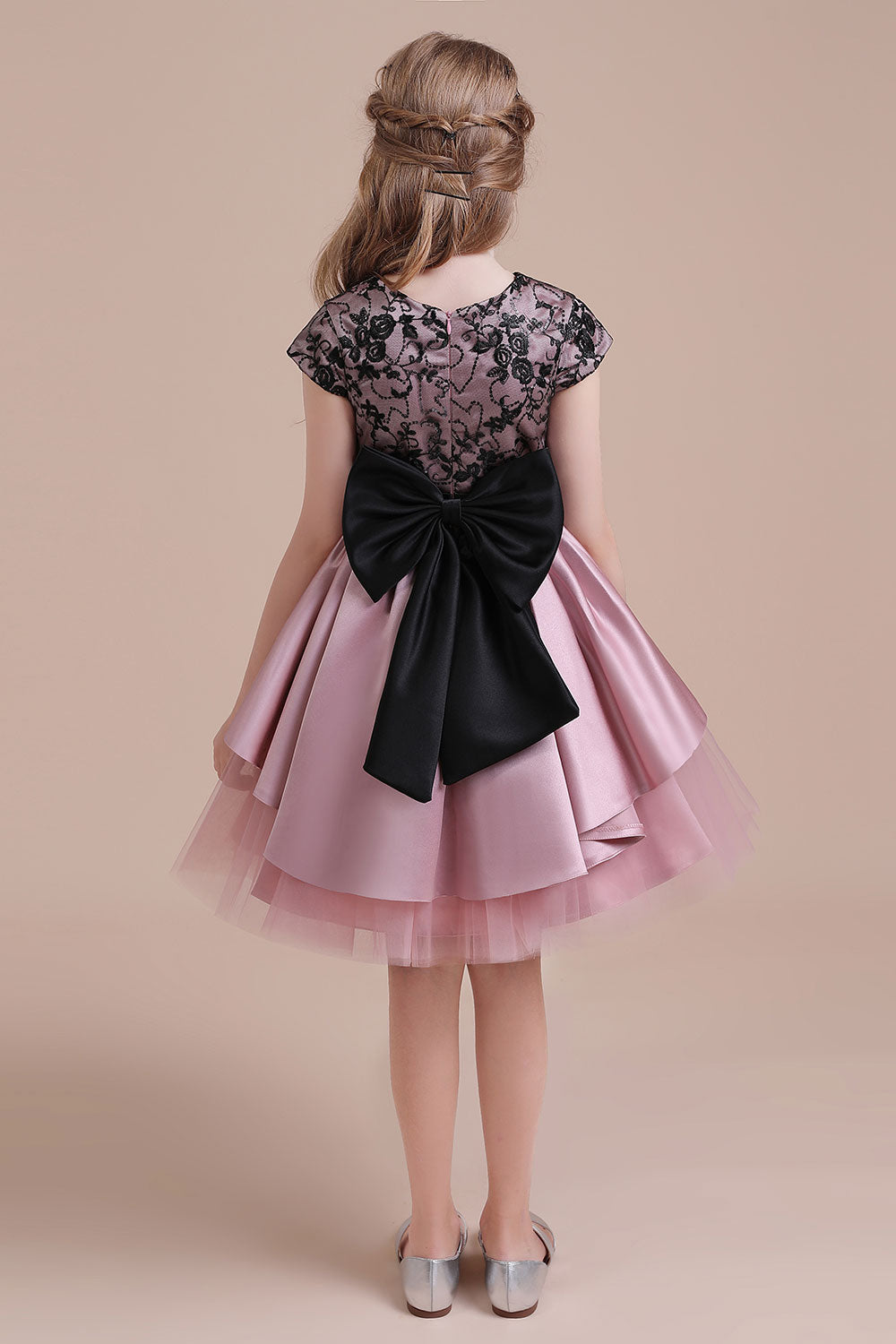 A-Line Cap Sleeve Lace Tulle Knee Length Flower Girl Dress On Sale