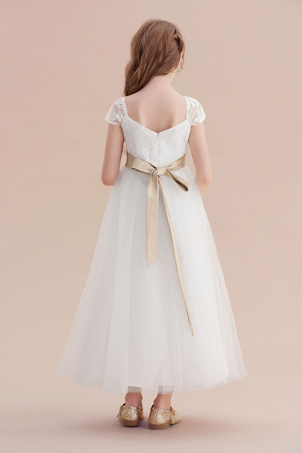 A-Line Cap Sleeve Sweetheart Tulle Flower Girl Dress - Fashionpara