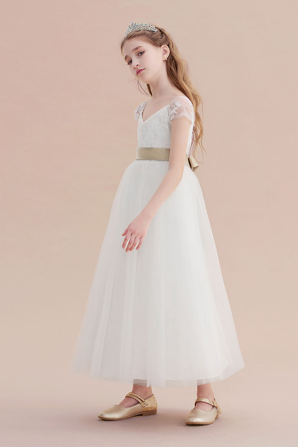 A-Line Cap Sleeve Sweetheart Tulle Flower Girl Dress - Fashionpara