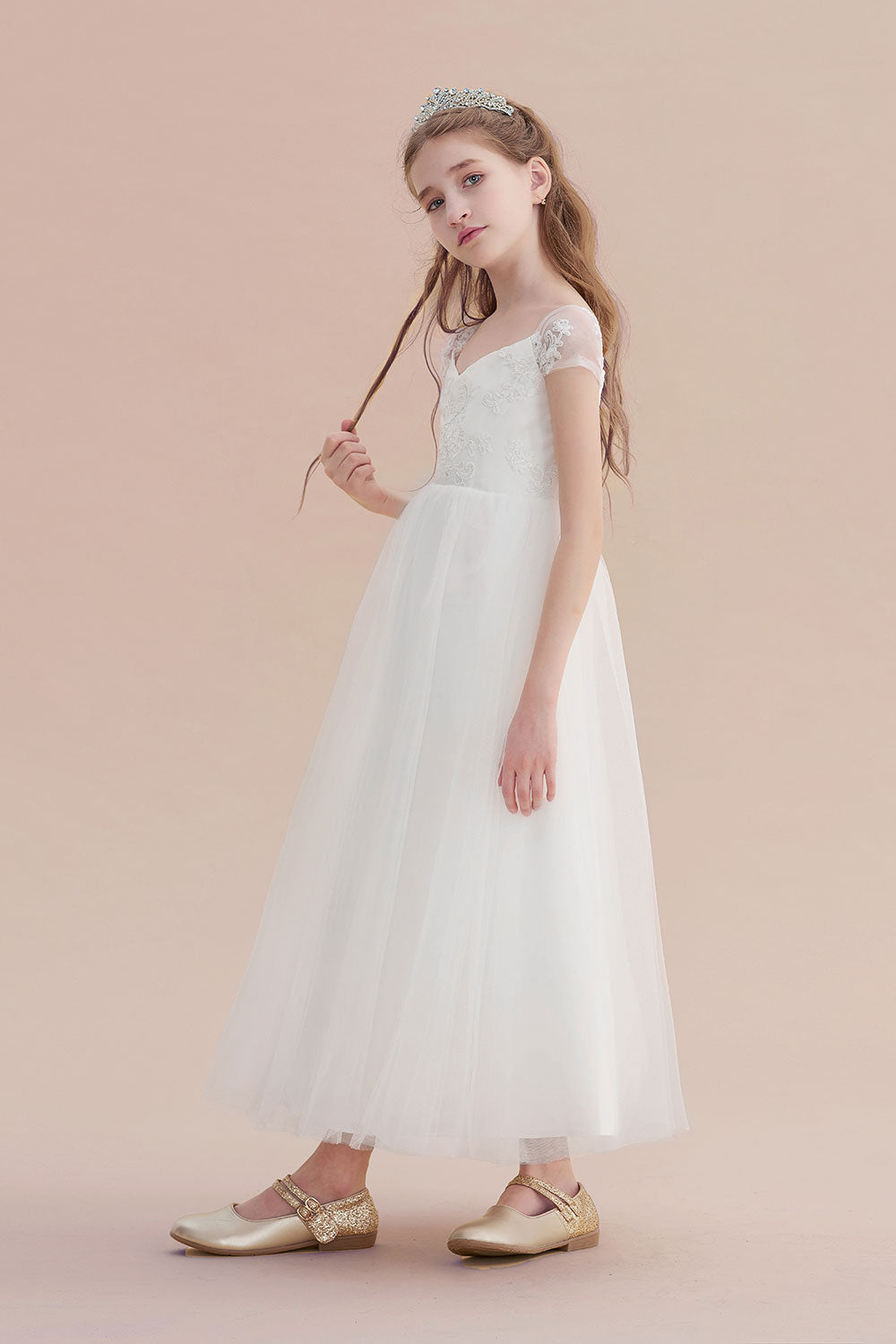 A-Line Cap Sleeve Sweetheart Tulle Flower Girl Dress - Fashionpara