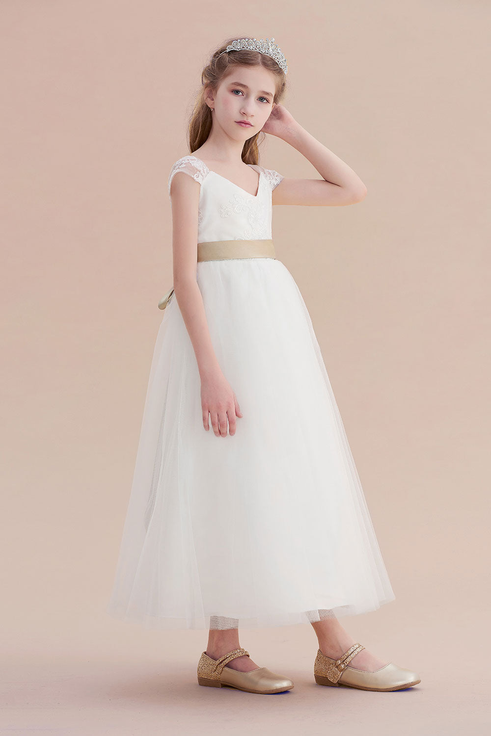 A-Line Cap Sleeve Sweetheart Tulle Flower Girl Dress