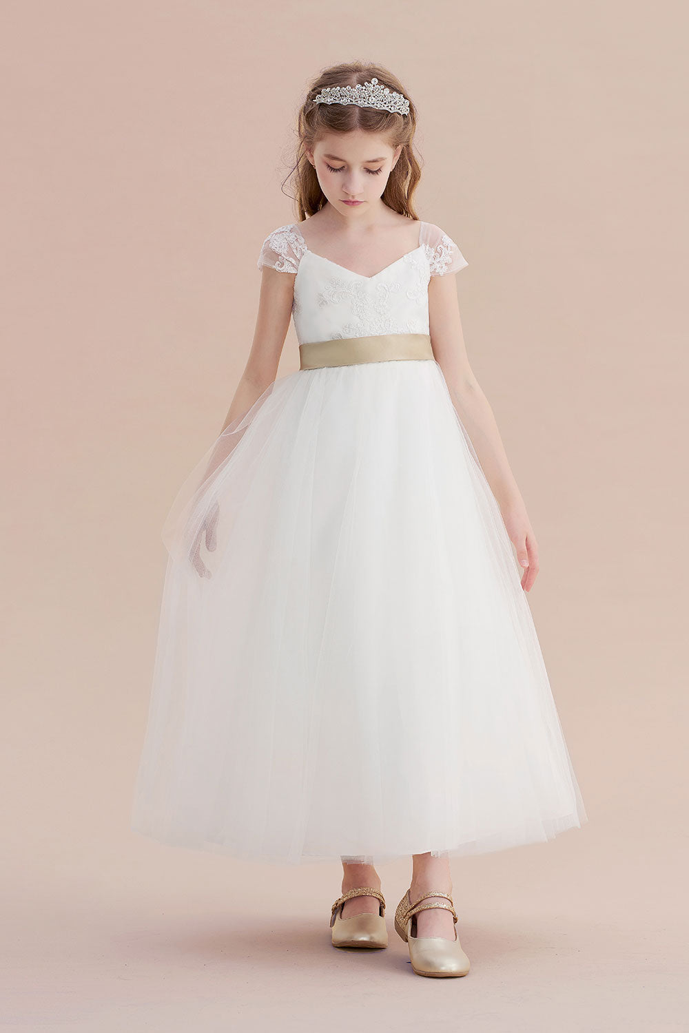 A-Line Cap Sleeve Sweetheart Tulle Flower Girl Dress - Fashionpara