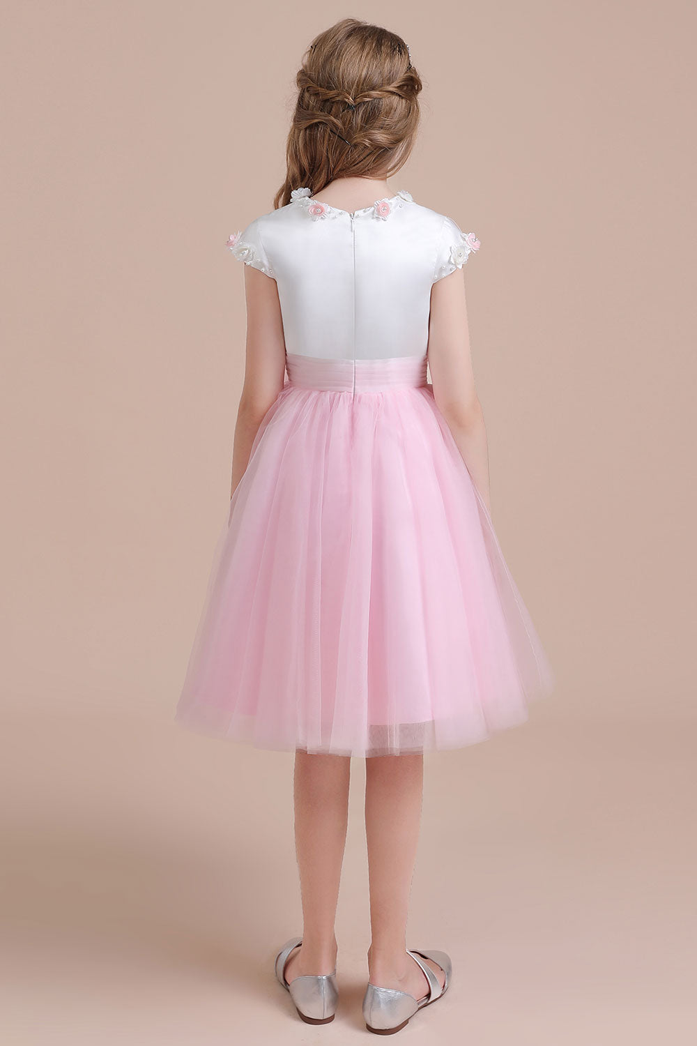 A-Line Cap Sleeve Tulle Knee Length Flower Girl Dress