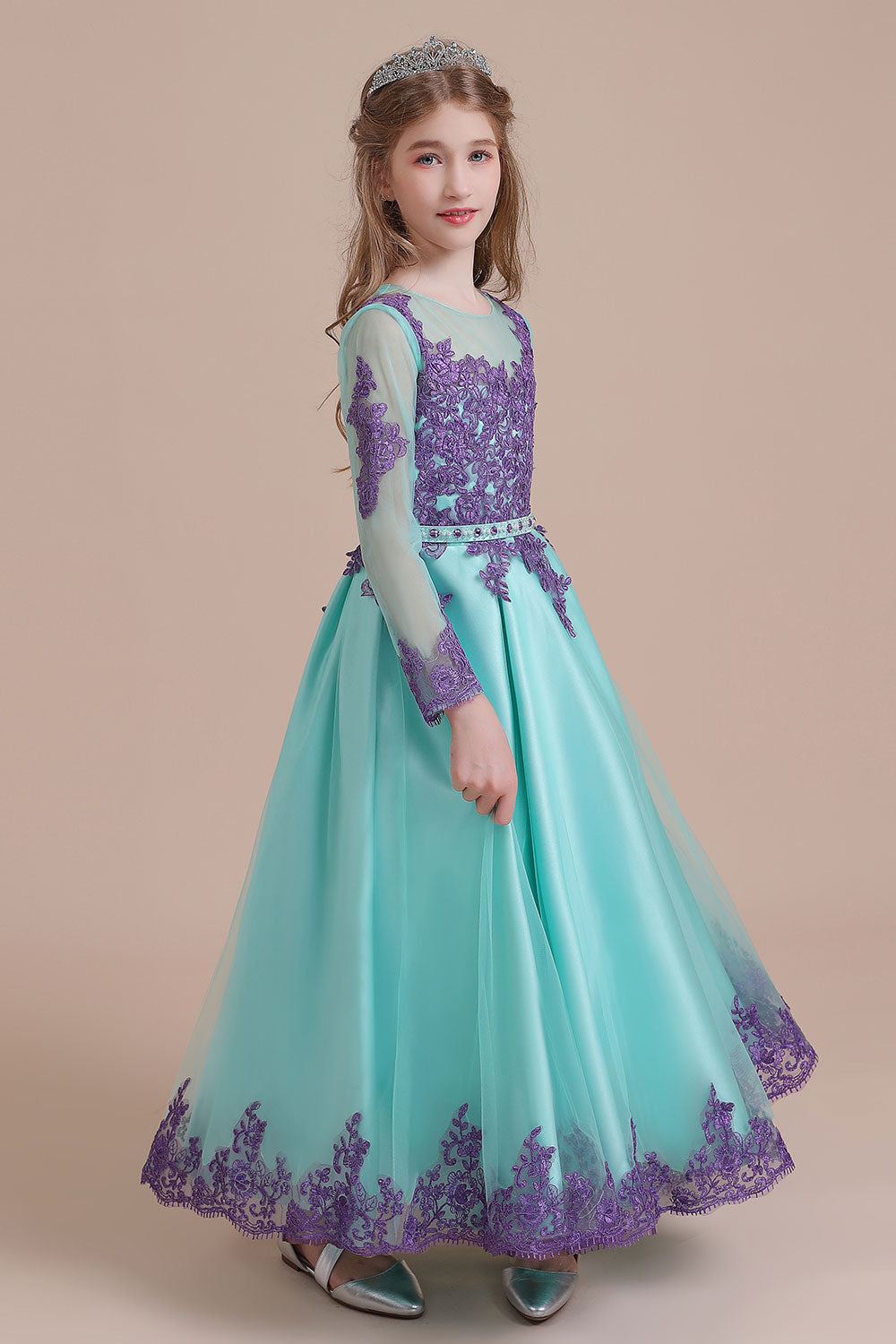 A-Line Chic Long Sleeve Appliques Flower Girl Dress - Fashionpara