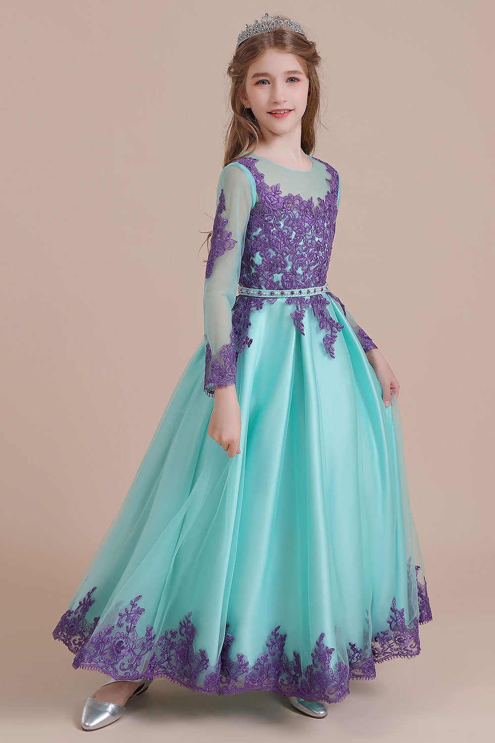 A-Line Chic Long Sleeve Appliques Flower Girl Dress - Fashionpara