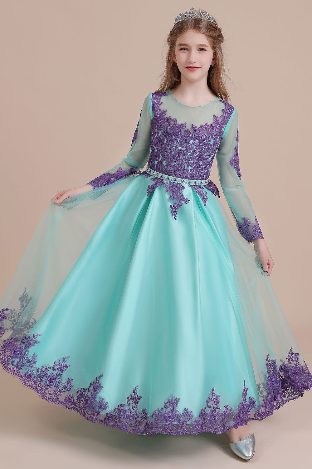 A-Line Chic Long Sleeve Appliques Flower Girl Dress - Fashionpara