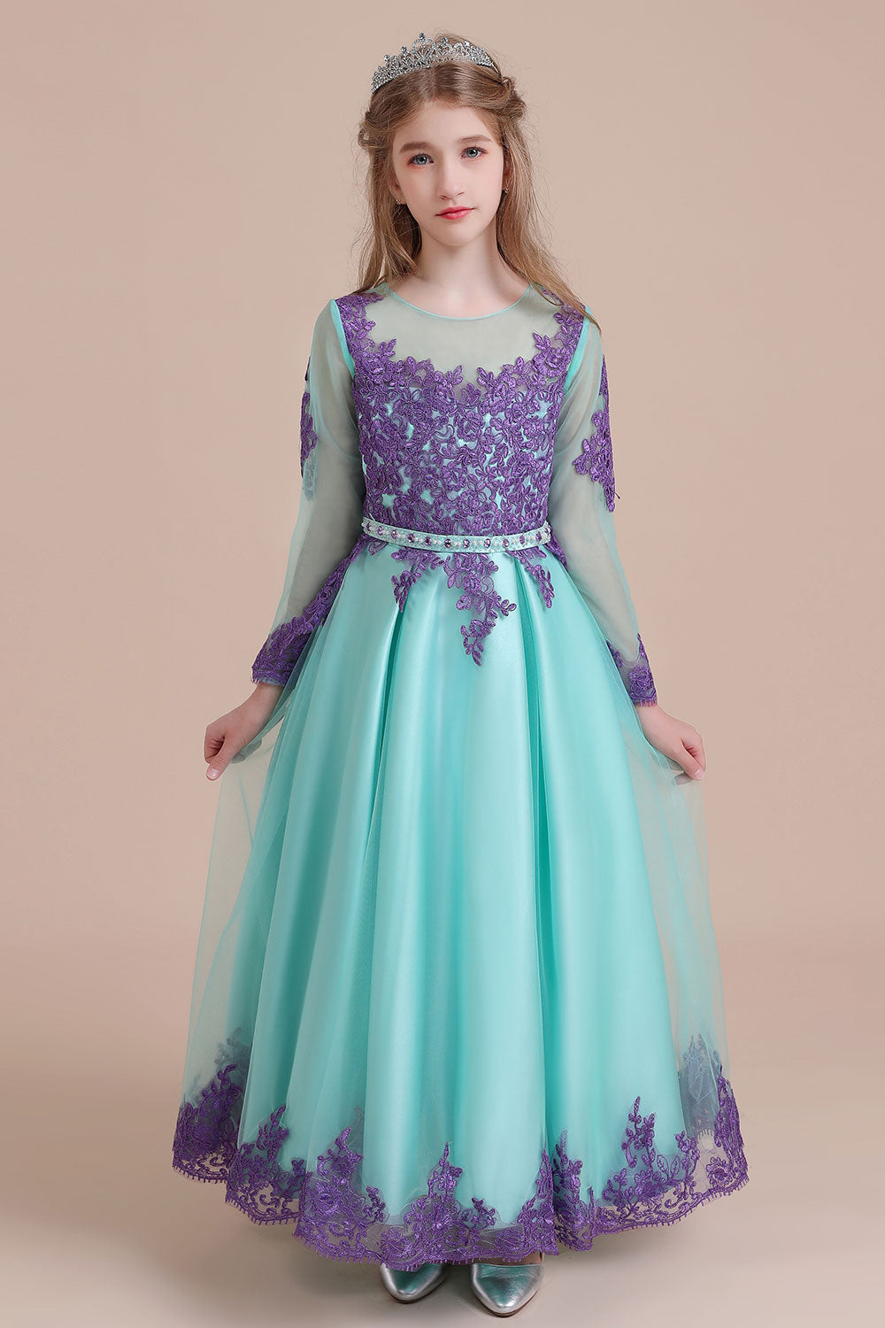 A-Line Chic Long Sleeve Appliques Flower Girl Dress - Fashionpara