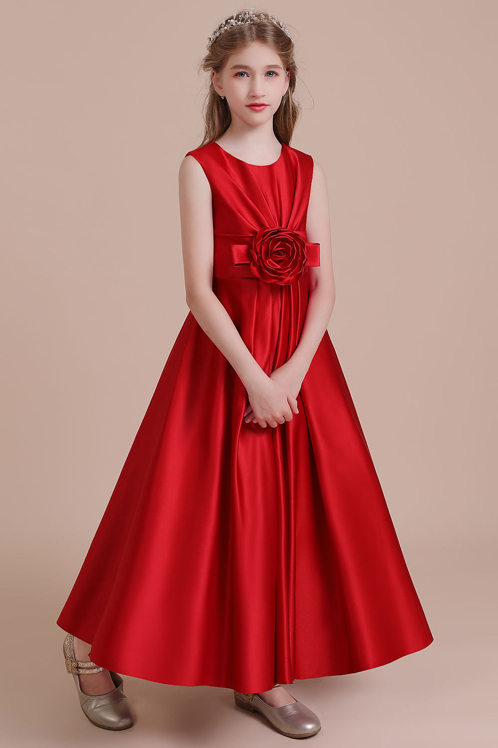 A-Line Chic Satin Ankle Length Flower Girl Dress