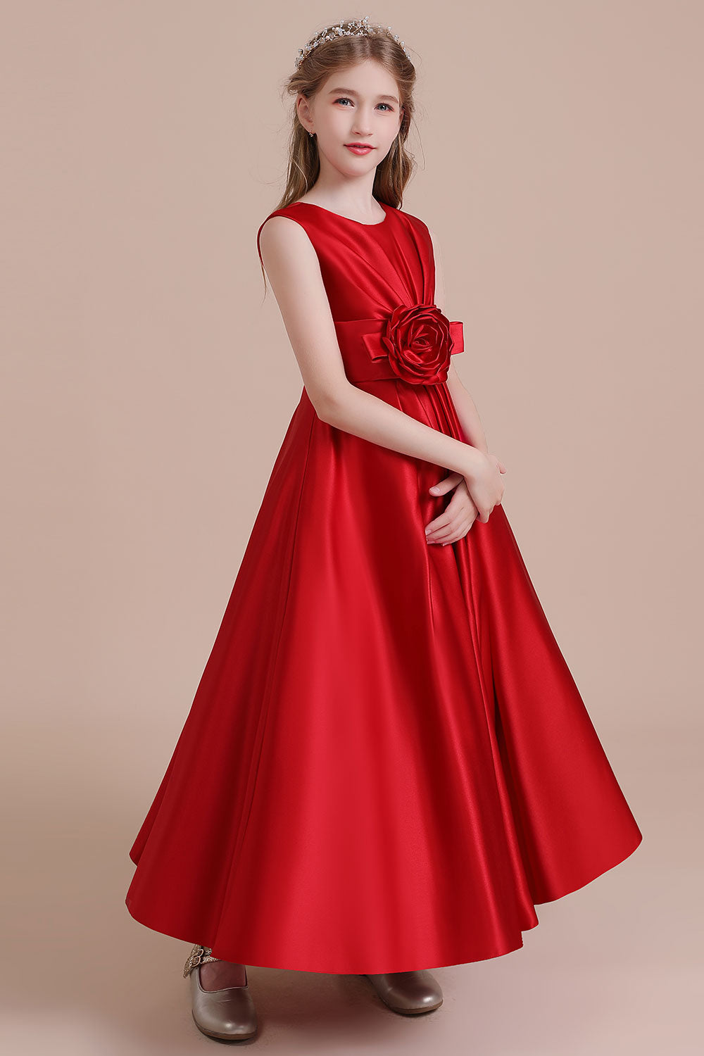 A-Line Chic Satin Ankle Length Flower Girl Dress