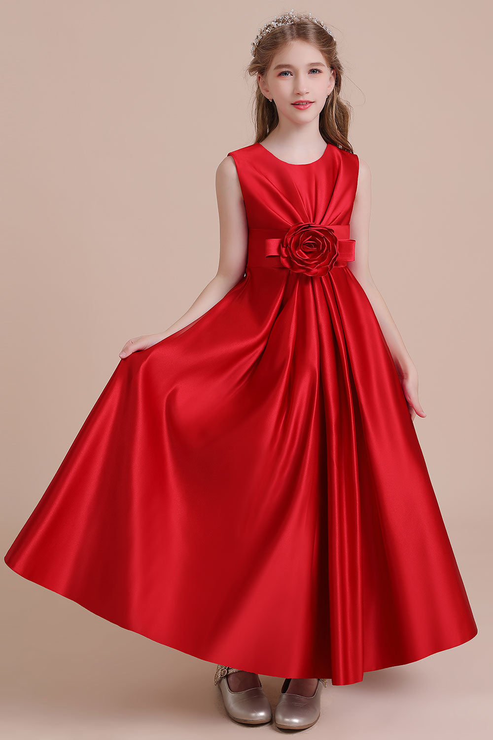 A-Line Chic Satin Ankle Length Flower Girl Dress