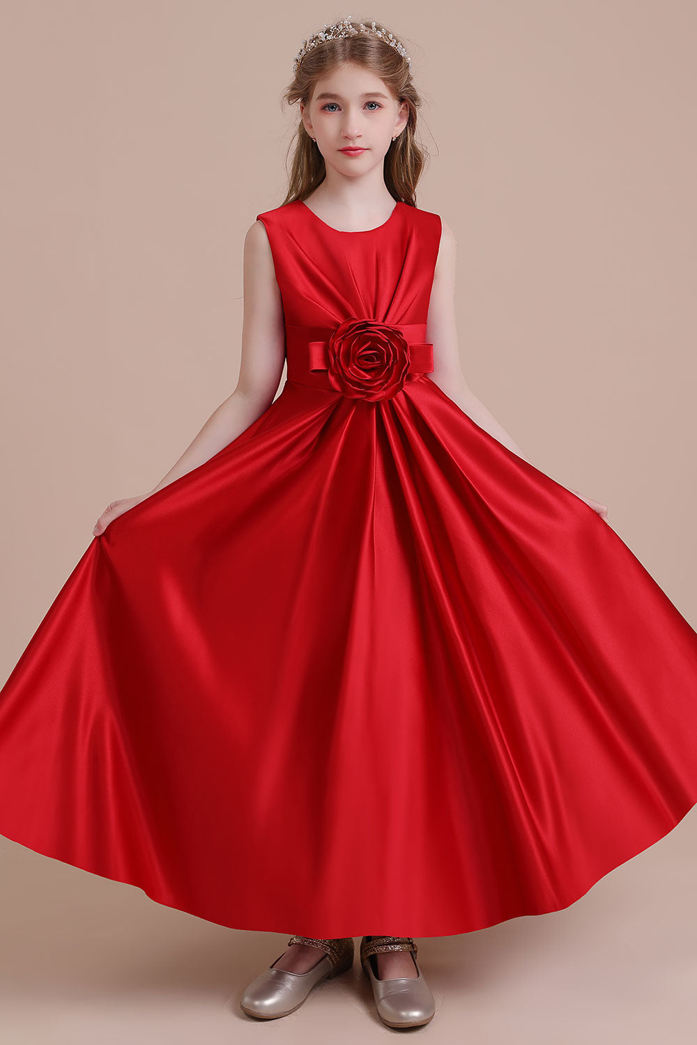 A-Line Chic Satin Ankle Length Flower Girl Dress