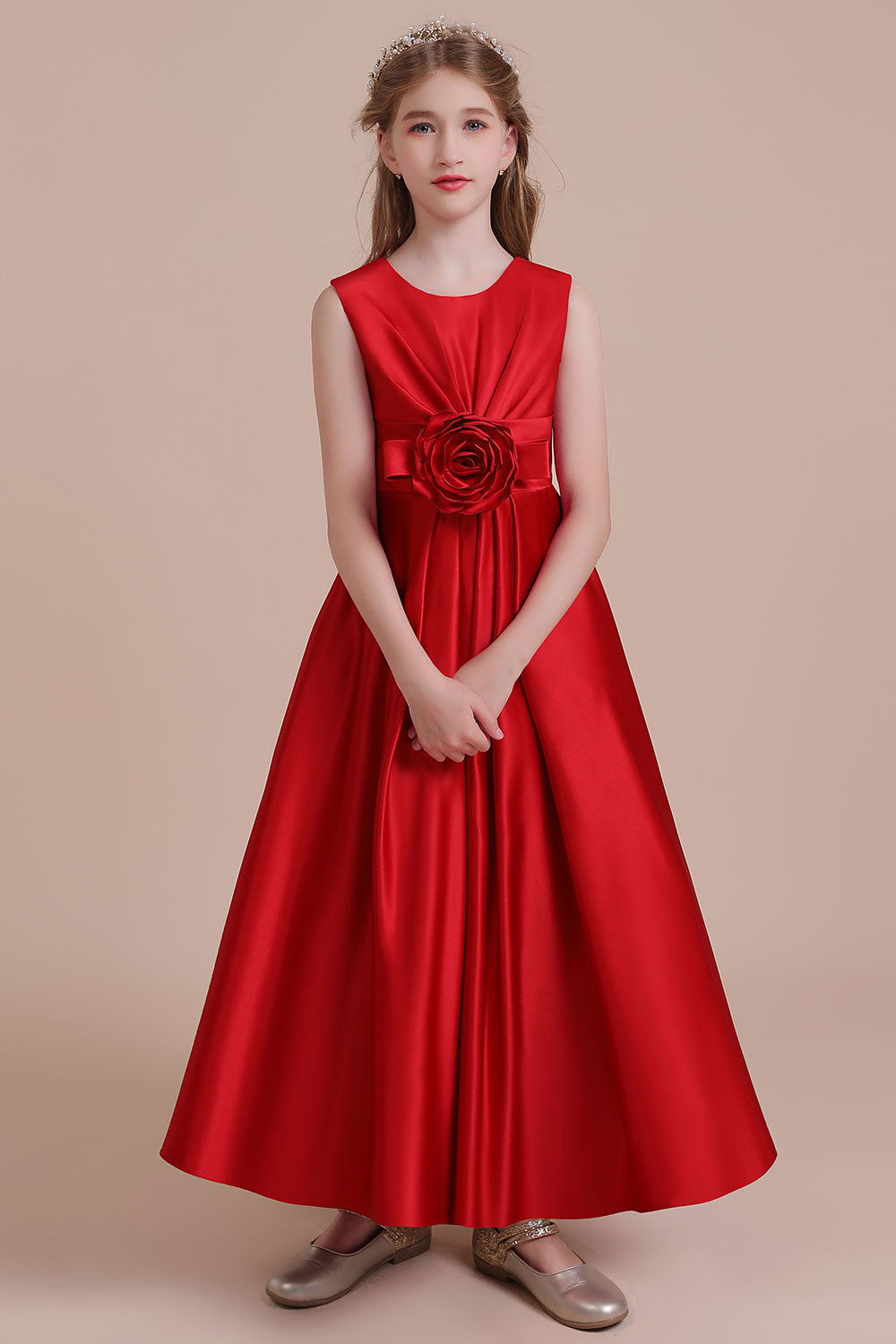 A-Line Chic Satin Ankle Length Flower Girl Dress - Fashionpara