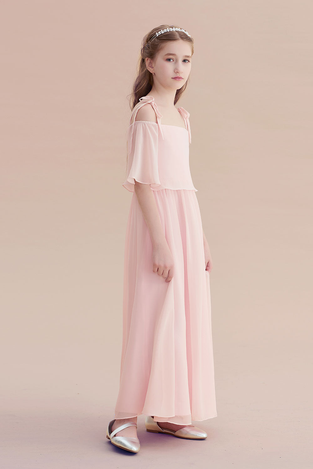 A-Line Cold-shoulder Chiffon Flower Girl Dress - Fashionpara