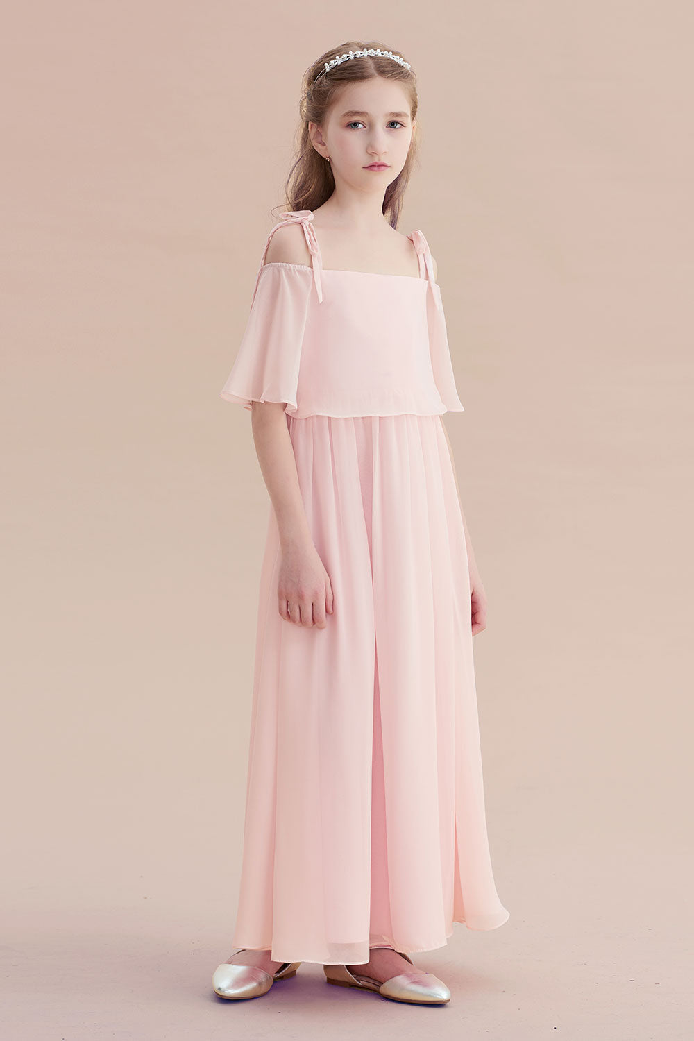 A-Line Cold-shoulder Chiffon Flower Girl Dress