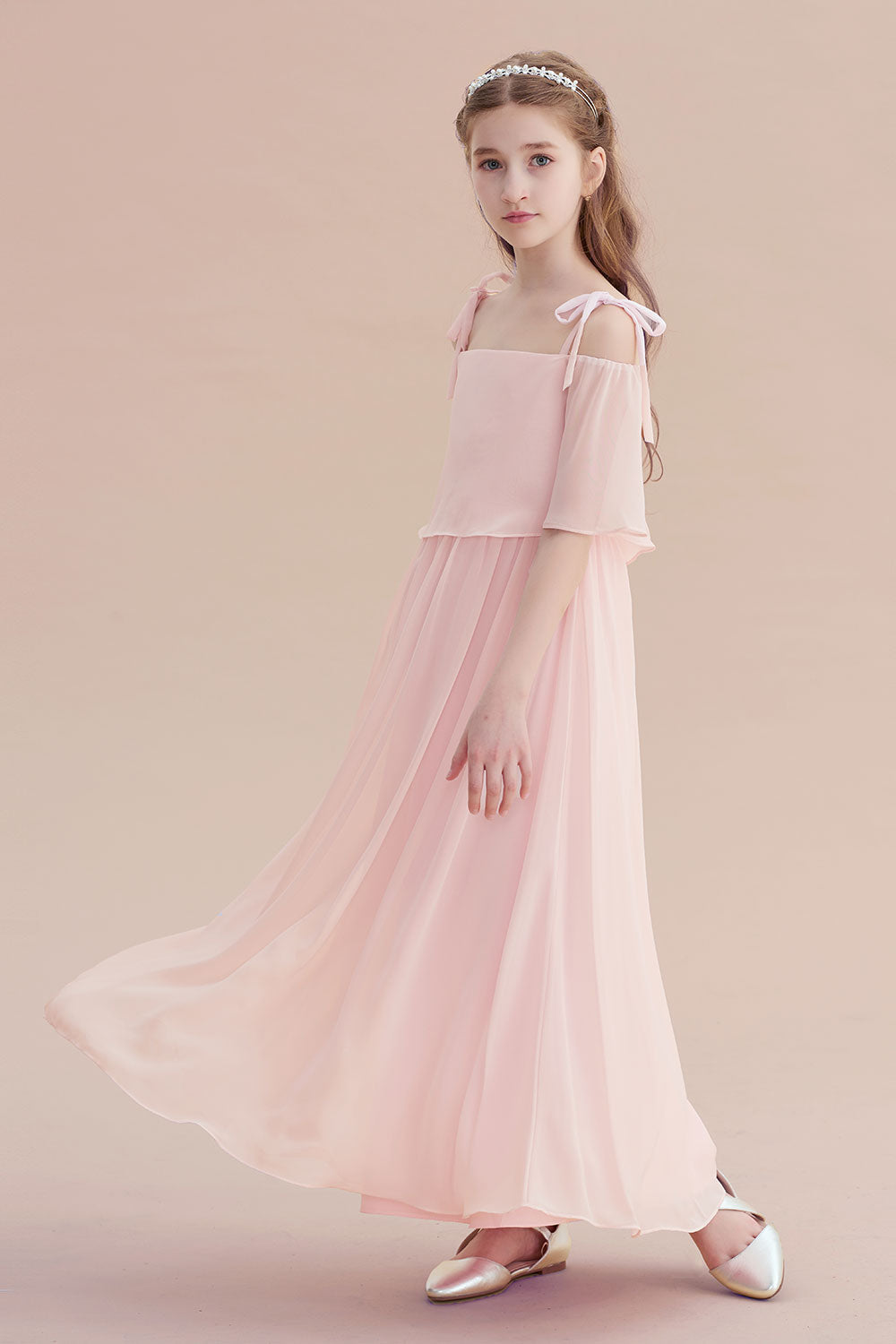 A-Line Cold-shoulder Chiffon Flower Girl Dress - Fashionpara