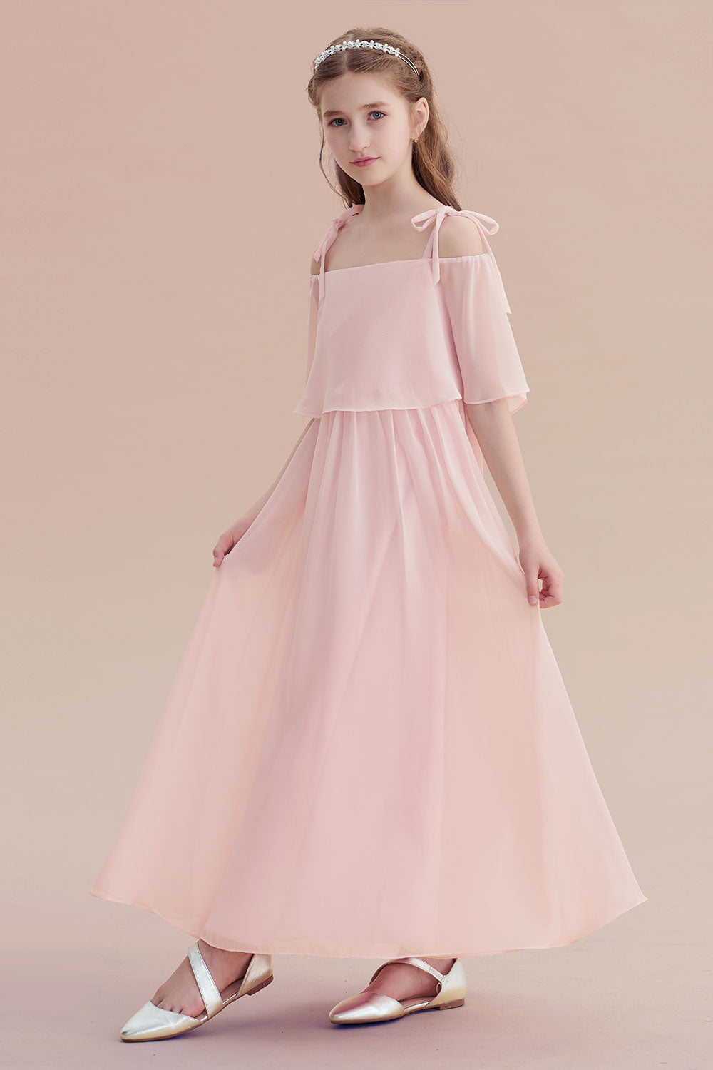 A-Line Cold-shoulder Chiffon Flower Girl Dress - Fashionpara