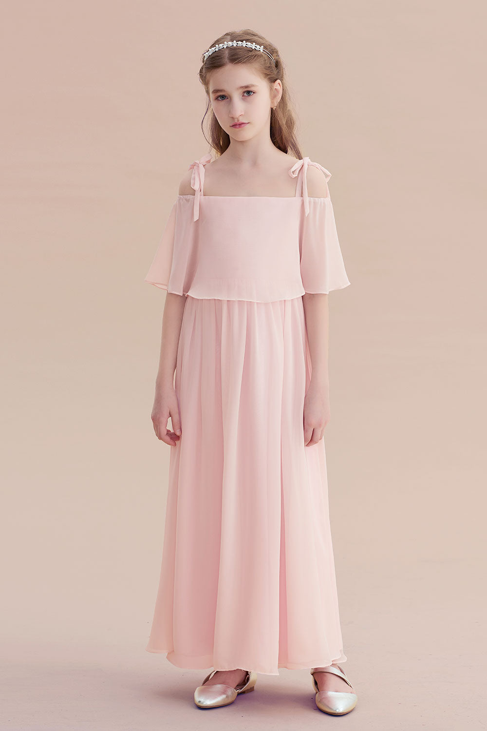 A-Line Cold-shoulder Chiffon Flower Girl Dress - Fashionpara