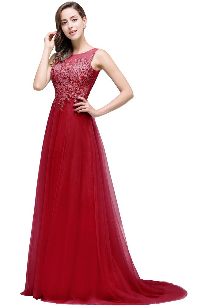 Vintage Tulle A-Line Court Train Evening Dress With Appliques