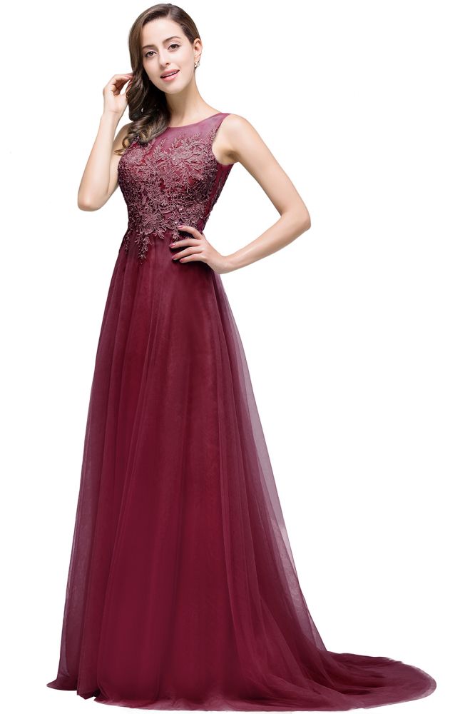 Vintage Tulle A-Line Court Train Evening Dress With Appliques