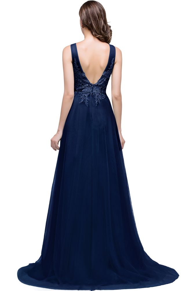 Vintage Tulle A-Line Court Train Evening Dress With Appliques