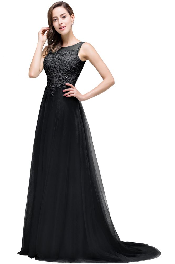 Vintage Tulle A-Line Court Train Evening Dress With Appliques