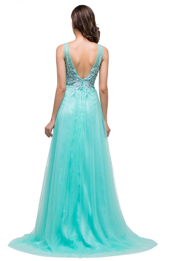 Vintage Tulle A-Line Court Train Evening Dress With Appliques