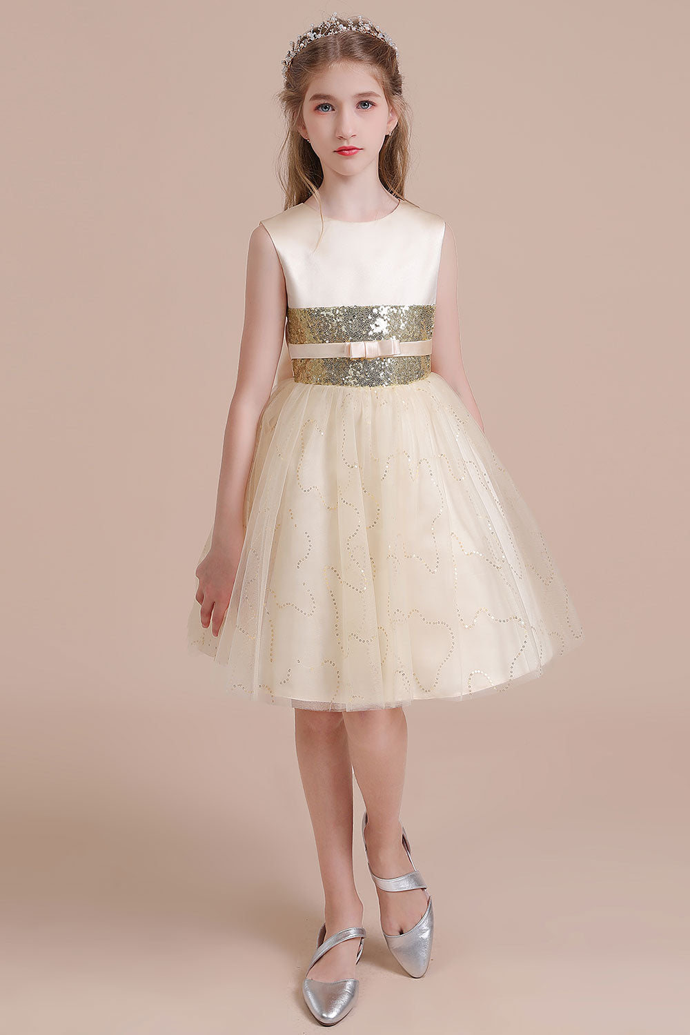 A-Line Cute Sequins Tulle Flower Girl Dress