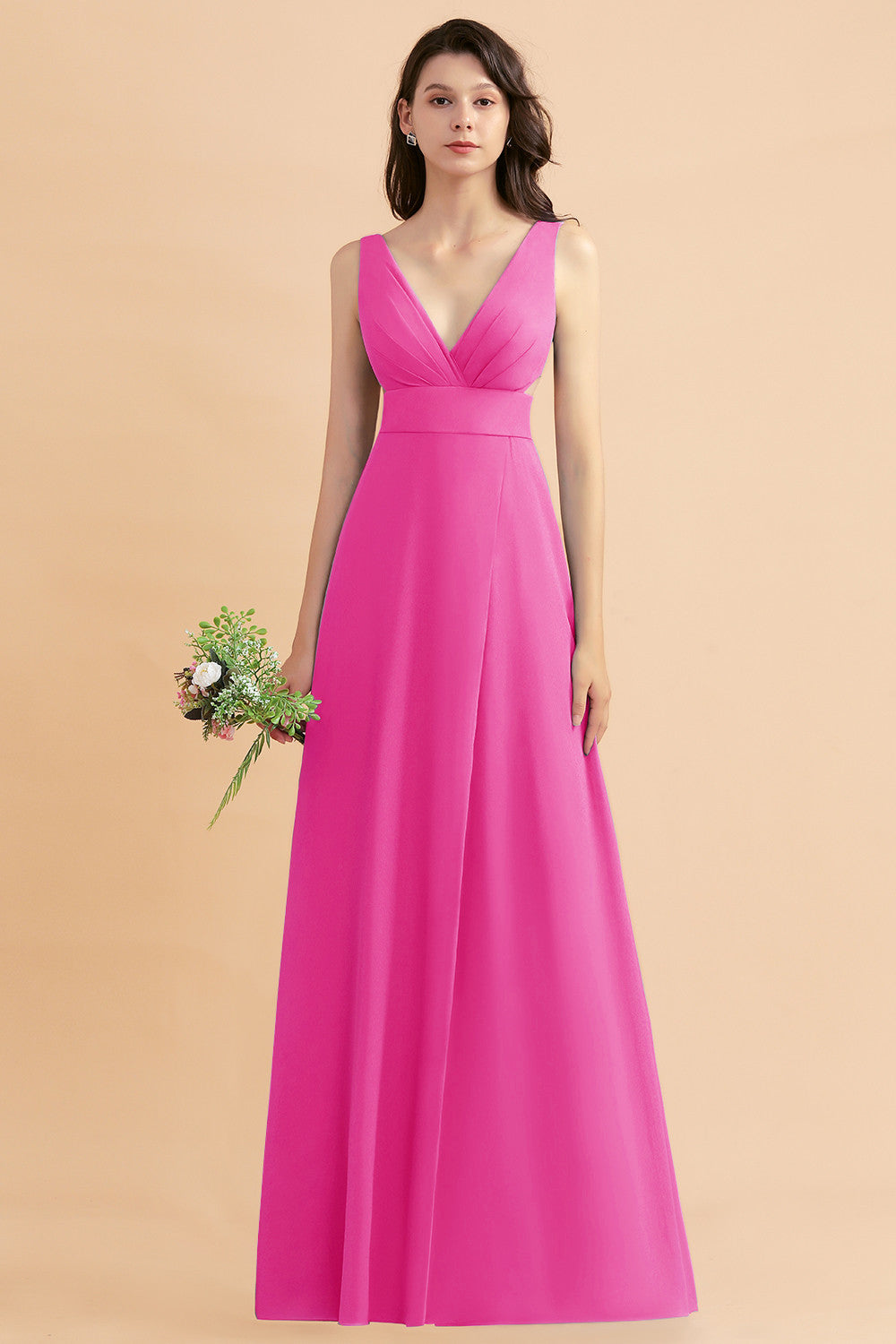 A-Line Dusty Blue Chiffon Ruffles Bridesmaid Dresses with Slit