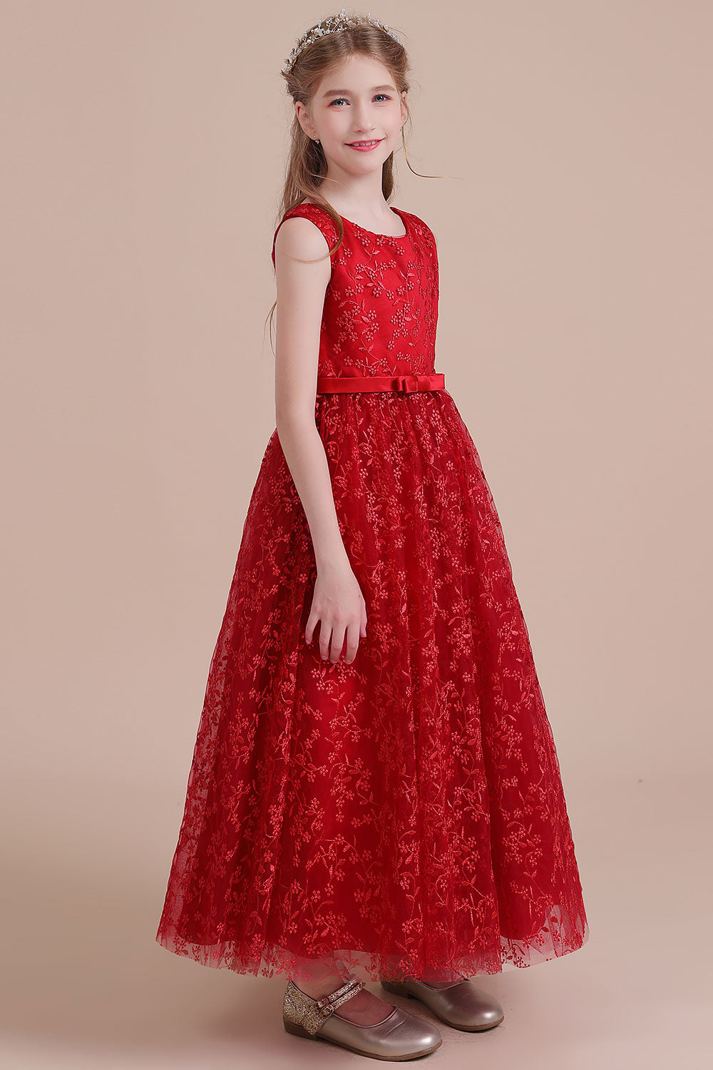 A-Line Elegant Ankle Length Tulle Flower Girl Dress