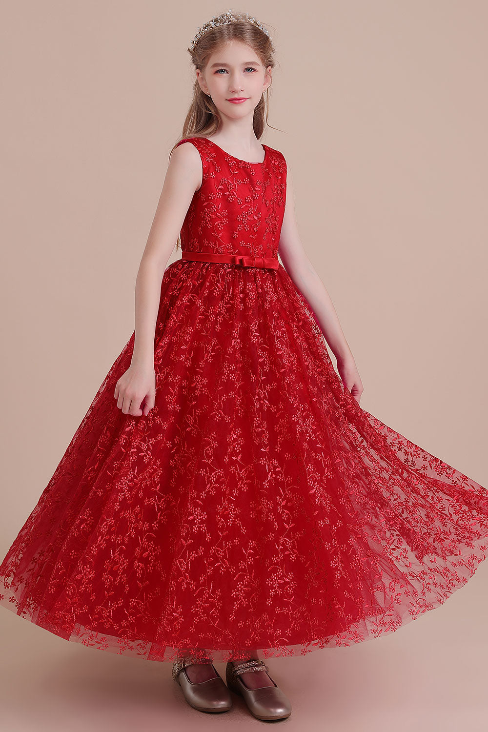 A-Line Elegant Ankle Length Tulle Flower Girl Dress - Fashionpara