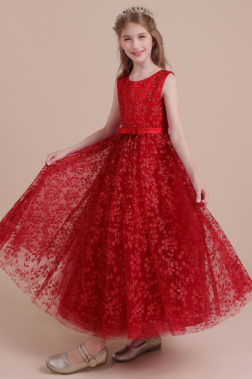 A-Line Elegant Ankle Length Tulle Flower Girl Dress - Fashionpara