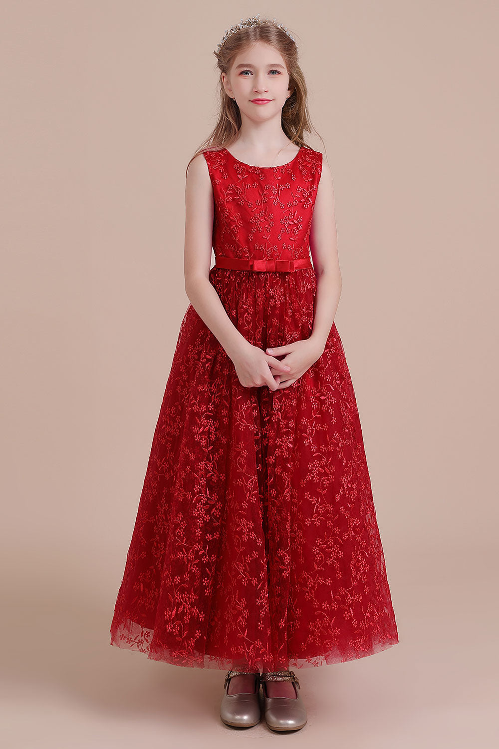 A-Line Elegant Ankle Length Tulle Flower Girl Dress