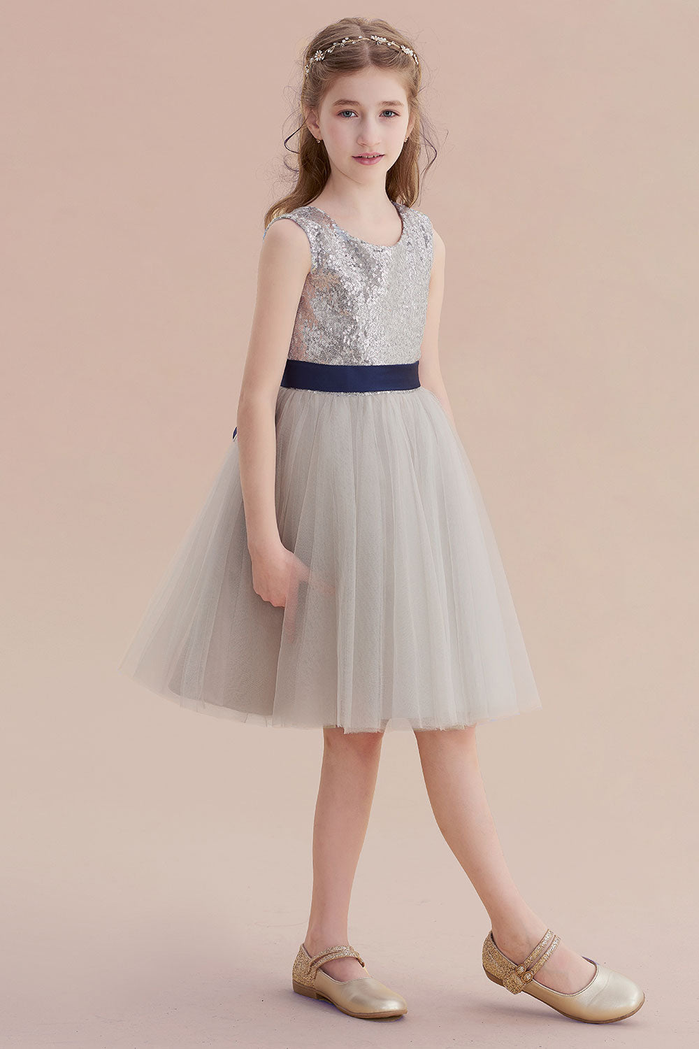 A-Line Elegant Sequins Tulle Flower Girl Dress On Sale - Fashionpara