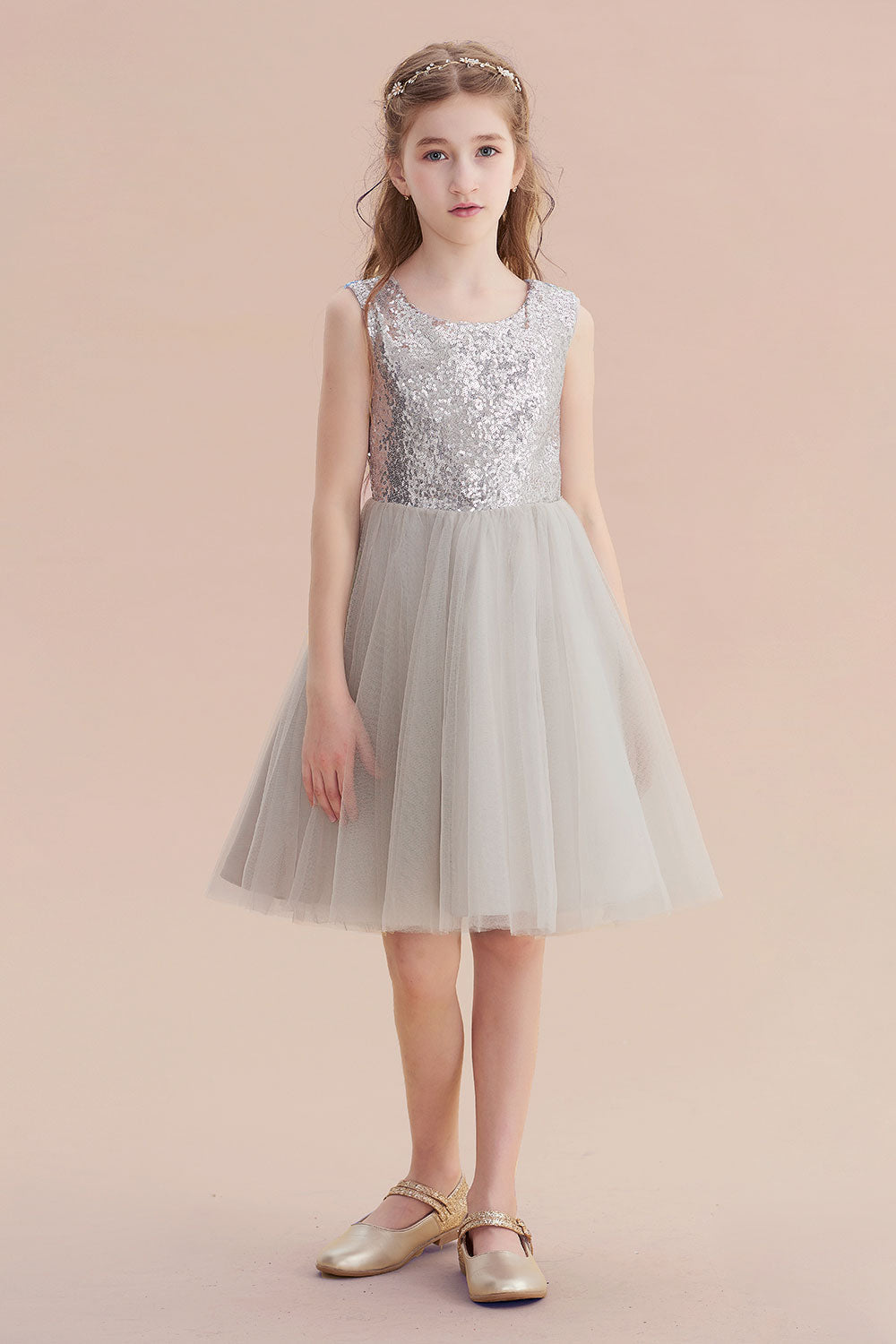 A-Line Elegant Sequins Tulle Flower Girl Dress On Sale - Fashionpara