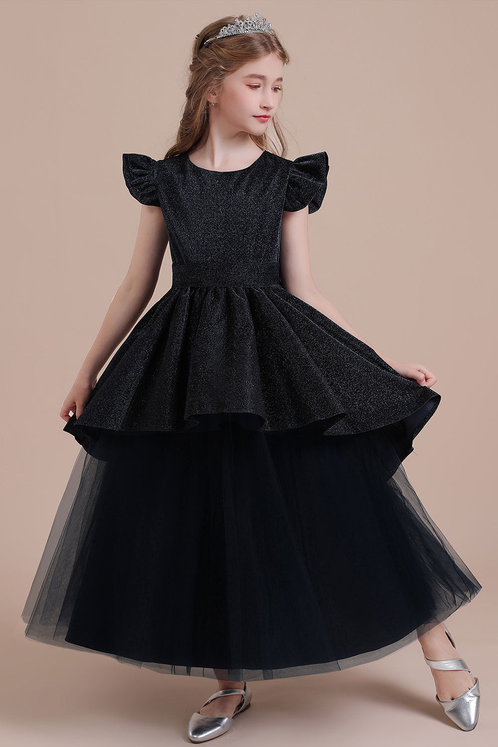 A-Line Glitter Cap Sleeve Tulle Flower Girl Dress On Sale - Fashionpara