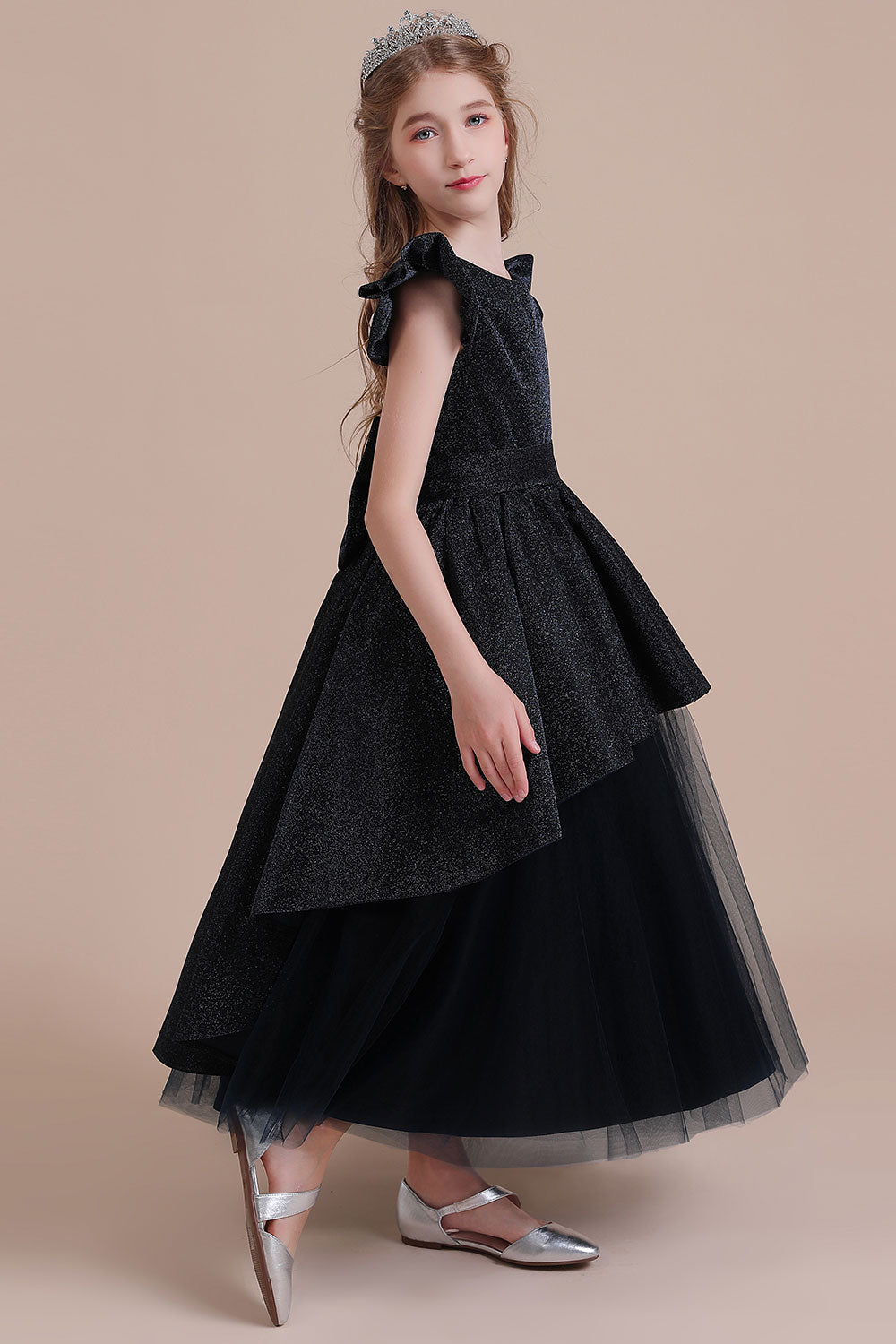 A-Line Glitter Cap Sleeve Tulle Flower Girl Dress On Sale - Fashionpara