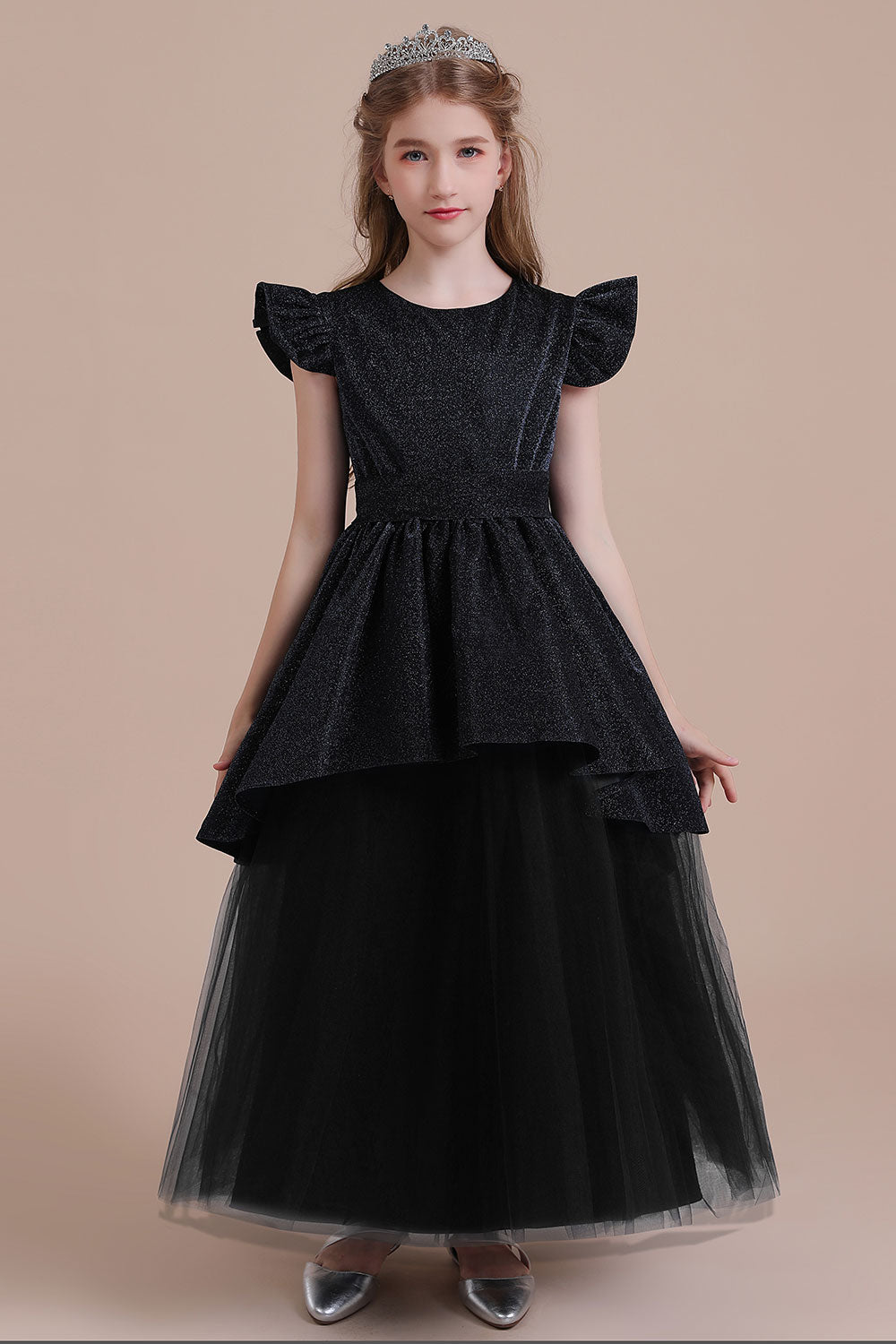 A-Line Glitter Cap Sleeve Tulle Flower Girl Dress On Sale - Fashionpara